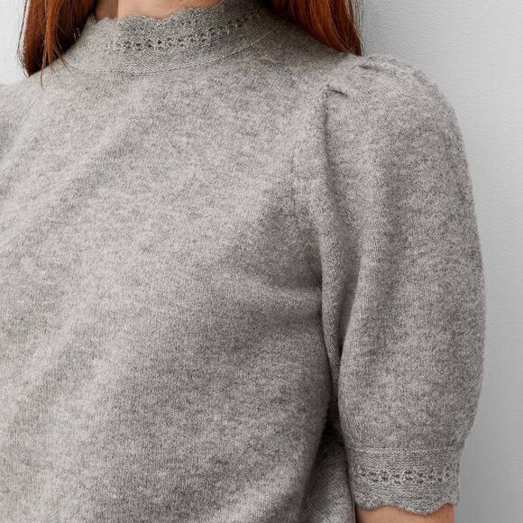 Puff sleeve scallop trim high neck sweater - Picture 2 of 3